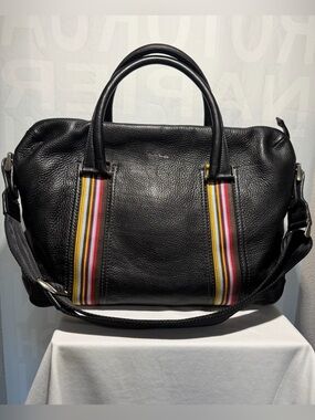 Paul Smith Black Leather laptop satchel with Signature Stripes